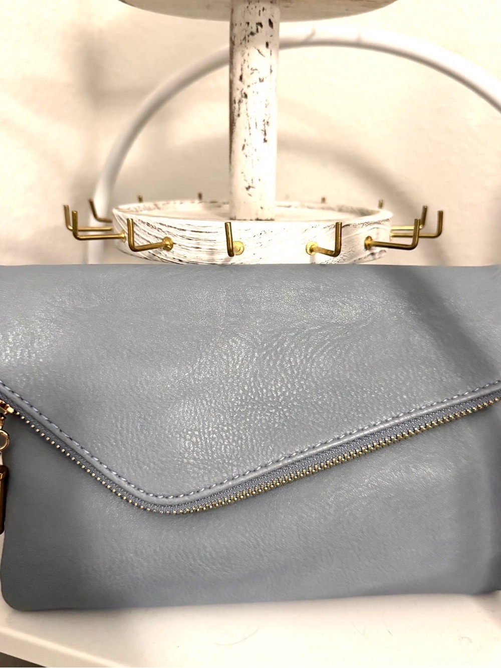 Envelope Zip-Trim Clutch in Light Gray